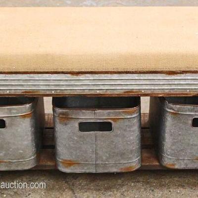  NEW Industrial Style Upholstered Bench with 3 Metal Storage Bins

Auction Estimate $200-$400 â€“ Located Inside 