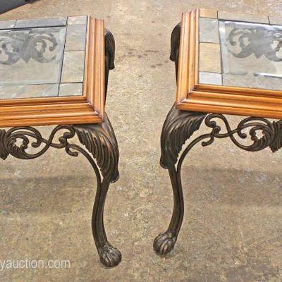  PAIR of Tile Top Ball and Claw Carved Metal Base Lamp Tables

Auction Estimate $100-$300 â€“ Located Inside 