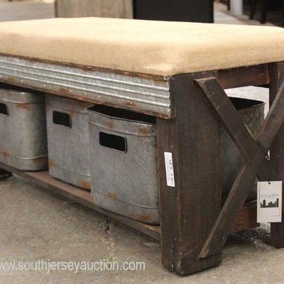  NEW Industrial Style Upholstered Bench with 3 Metal Storage Bins

Auction Estimate $200-$400 â€“ Located Inside 