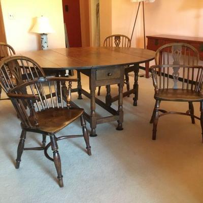 Gate-Leg Table shown with 4 of 6 Windsor Chairs. (Oak wood)