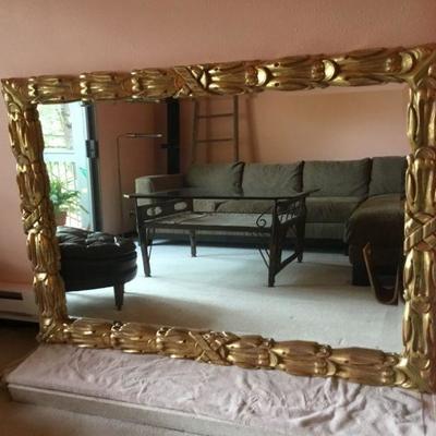 Large Beveled Wall Mirror with Gilded Gold Frame