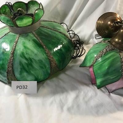 2 Green Stain Glass Light Shades