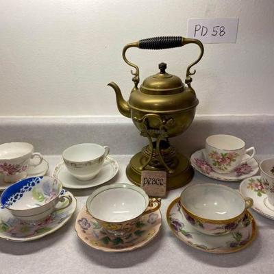 Brass Teapot with Teacup and Saucer Collection