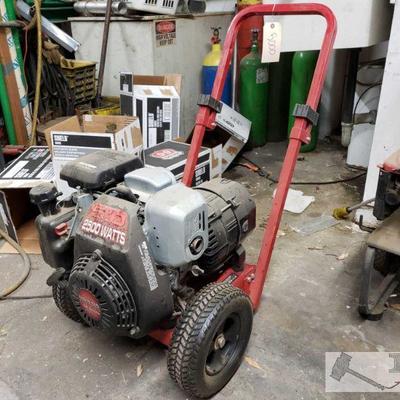 5000: Craftsman 120v 2500watt AC Generator
5.0hp honda pull-start motor. Portable on cart w/ wheels
