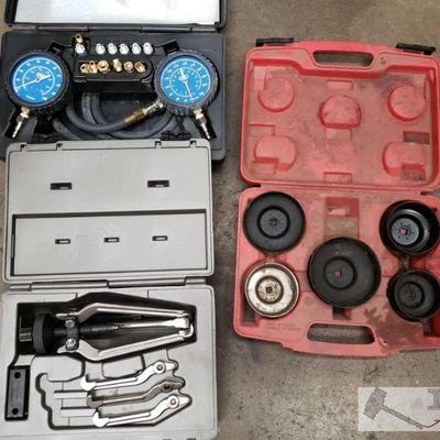 4373: OTC Model Number 5610 and 1182, also Includes End Cap Filler Wrench Set
OTC Transmission/Engine Oil Pressure set and OTC Cone Type...