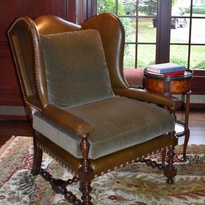 Matching Hancock & Moore leather wing back chair