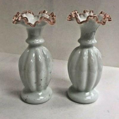 DG19: PAIR of art glass fluted vases 9 in   https://www.ebay.com/itm/113945940057