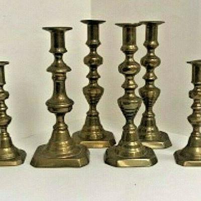 DG09: 6 antique English 19th century push up candlesticks, 2 pair and 2 single   https://www.ebay.com/itm/123960424247