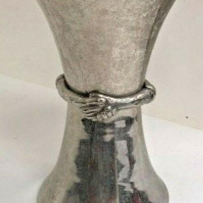 DG31: Michael Armas silver plated hands clutched tall vase   https://www.ebay.com/itm/123960417416