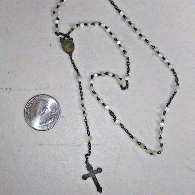 LAN606 VINTAGE CATHOLIC 800 SILVER ROSERY WITH MOTHER OF PEARL BEADS USED NOTE P  https://www.ebay.com/itm/123960392984