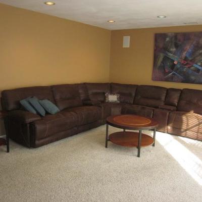 Ultra Suede Sectional Sofa Recliner with Thomasville Inlaid Accent Tables For Any Room