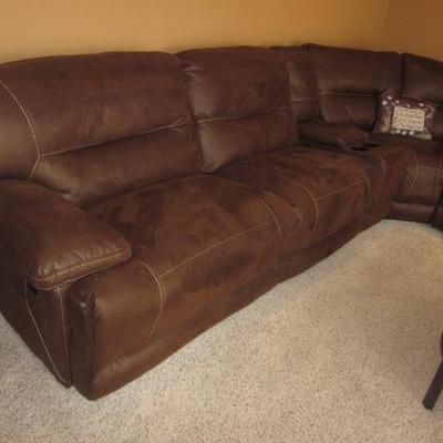 Ultra Suede Sectional Sofa Recliner with Thomasville Inlaid Accent Tables For Any Room