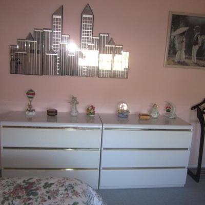 White Laminate With Gold Chrome Accents Bedroom Suite Vintage Art Deco Mirrored City Scape
