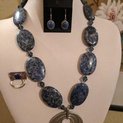 Lapis lazuli natural agate .925 silver &more
