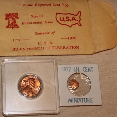 1976 Bicentennial penny, miniature 1877 penny