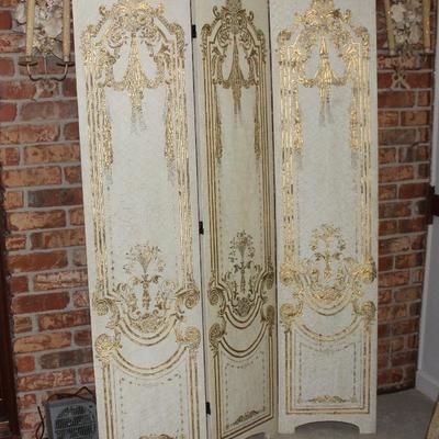 White and Gold three panel screen