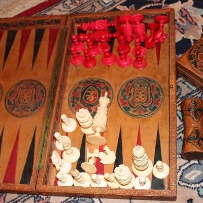 Decorative leather case with Chess set and backgammon