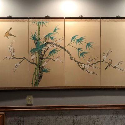 Hand Painted Four Panel Silk Mural