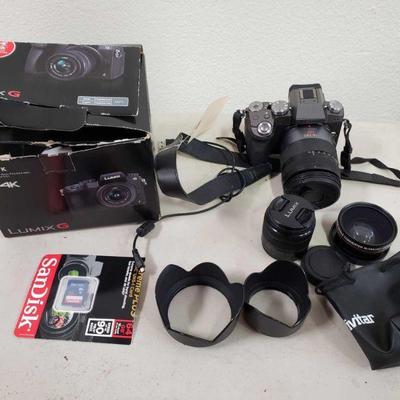 Lumix G DMC-G7K 4K Digital Camera and 3 Lenses
Vivitar HD 0.43X Wide Angle Converter W/ Macro. Lumix 14-42 and 14-140
 