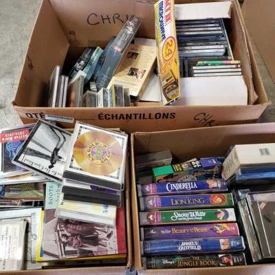 VHS, DVDs, and CDs
Includes Disney VHS. Some items still sealed!

