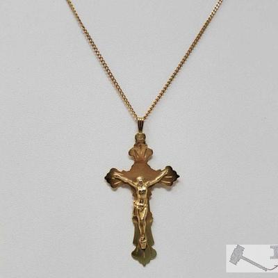110: 14k Gold Necklace with Cross Pendent, 8.8g
Weighs approx 8.8g, chain measures approx 24