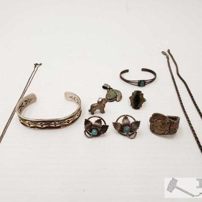 This collection includes vintage screw back earrings, two bracelets, a ring, two Necklaces and more Everything together weighs...