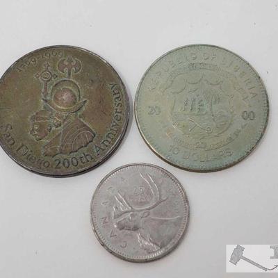 415: San Diego 200th Anniversary Coin, Canadian Coin and a Liberian Coin
San Diego 200th Anniversary Coin, Canadian Coin and a Liberian...