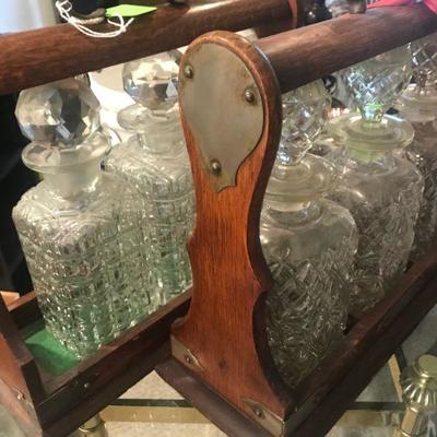 Antique Tantalus with Crystal Decanters 