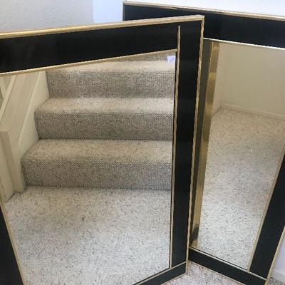 Pair of Black and Gold Trim Mirrors 