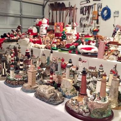 Lighthouse collections, lots of Christmas