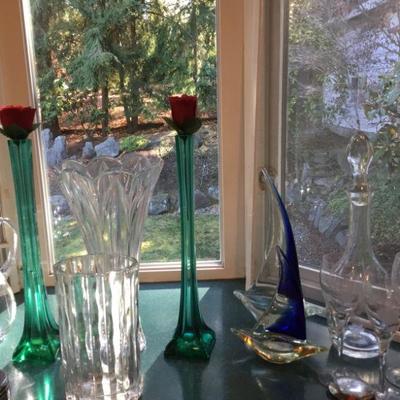 Vases, Glass Art, Decanter and Class set