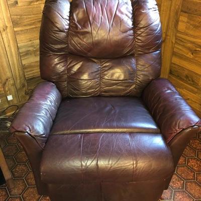 Burgandy leather recliner (torn on back corner)
$80