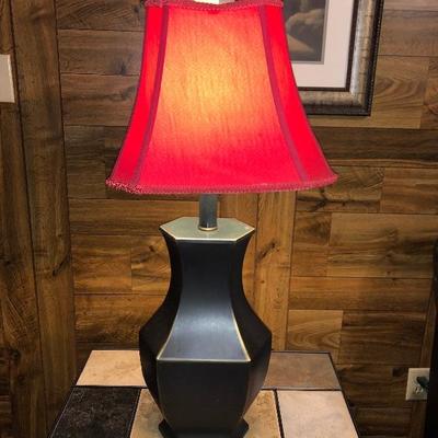 2 Black metal lamps w/red shades
$20 each