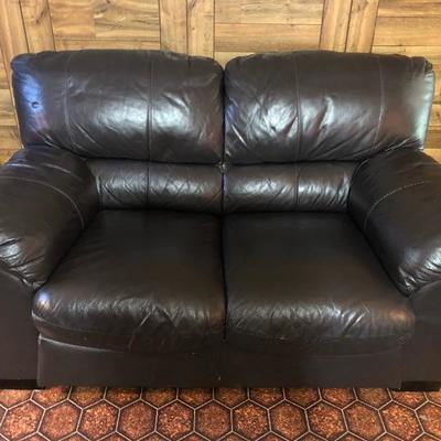 Chocolate Brown leather loveseat
$180