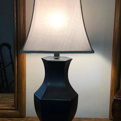 Blue metal lamp w/white shade
$15