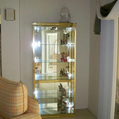 Brass and Glass Curio Cabinet with Light.