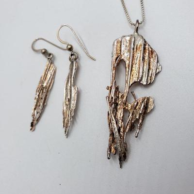 Sterling Silver Post Modern necklace and earrings