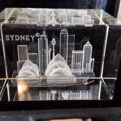 Etched Crystal Paperweight of Sydney