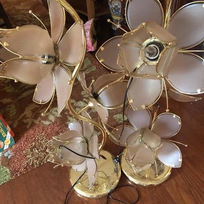 Vintage Lotis brass and glass table lamps 