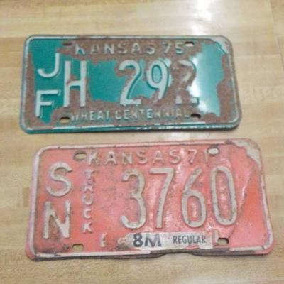 pair of vintage license plates