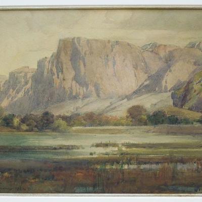 Percy Gray (1869 - 1952), Watercolor on paper,  Western Buttes.  Signed lower left. Montgomery Gallery San Francisco label affixed to the...