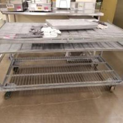 Metal Cart With Drip Pan On Casters