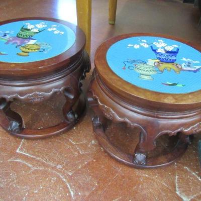 Pair of Chinese Cloisonne Top Drum Stools