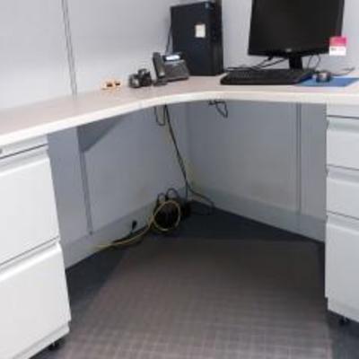 L Shaped Office Work Desk w Storage Cabinets, Roll ...