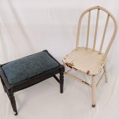 Old Wooden Child's Chair With Bonus Footstool