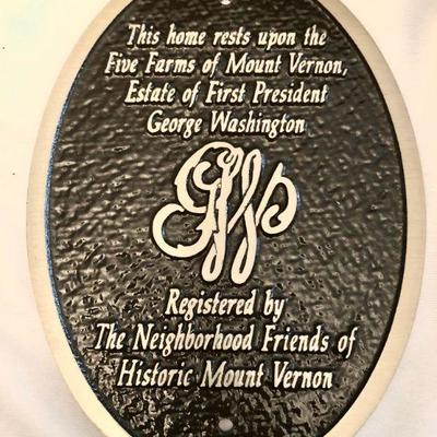 Mount Vernon Historic Neighborhood plaque (Not for Sale).