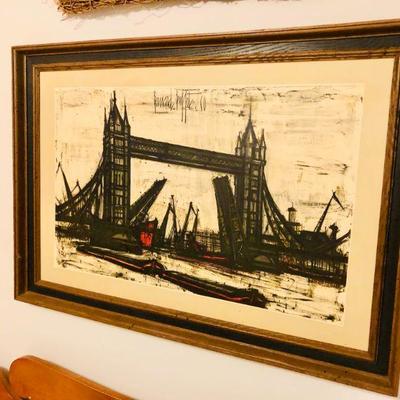 BERNARD BUFFET Vintage Lithograph TOWER BRIDGE LONDON Expressionism Landscape