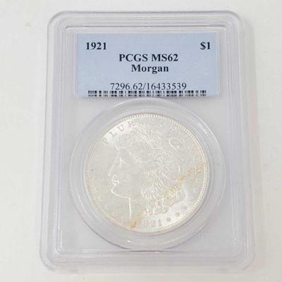 2053: 1921 Morgan Silver Dollar - PCGS Graded
PCGS MS62 Philadelphia Mint