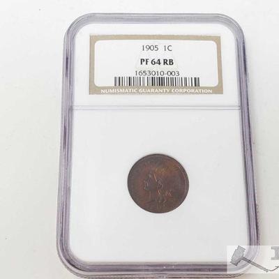 2080: 1905 Indian Cent Coin - NGC Graded
NGC Graded PF 64 RB In protective casing
