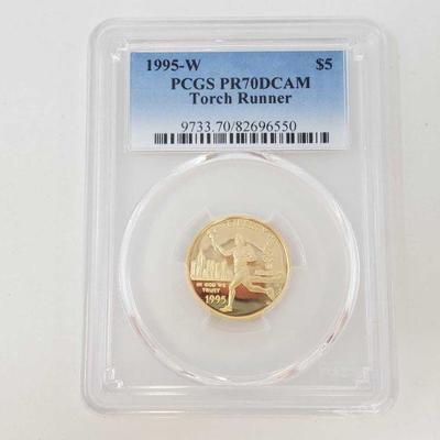 2010: .900 Gold 1995-W Torch Runner $5 Coin, 8.36g - PCGS Graded
PCGS Graded PR70DCAM In Protective Case
